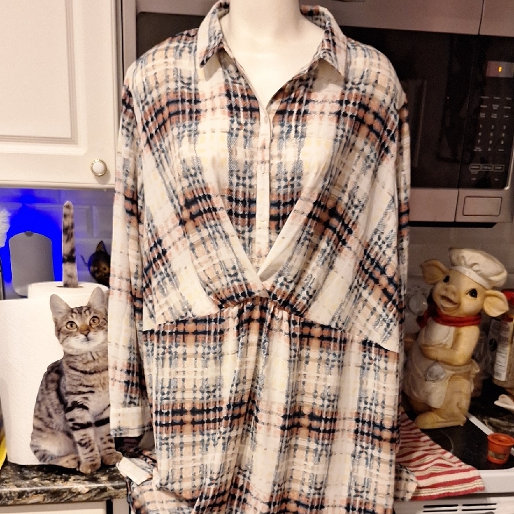 f Ellos Blue and Brown Plaid Shirt Size 24